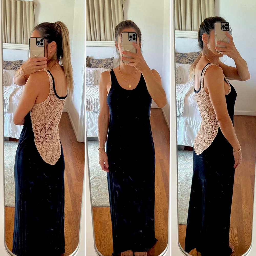 Black maxi dress with crochet detail on back